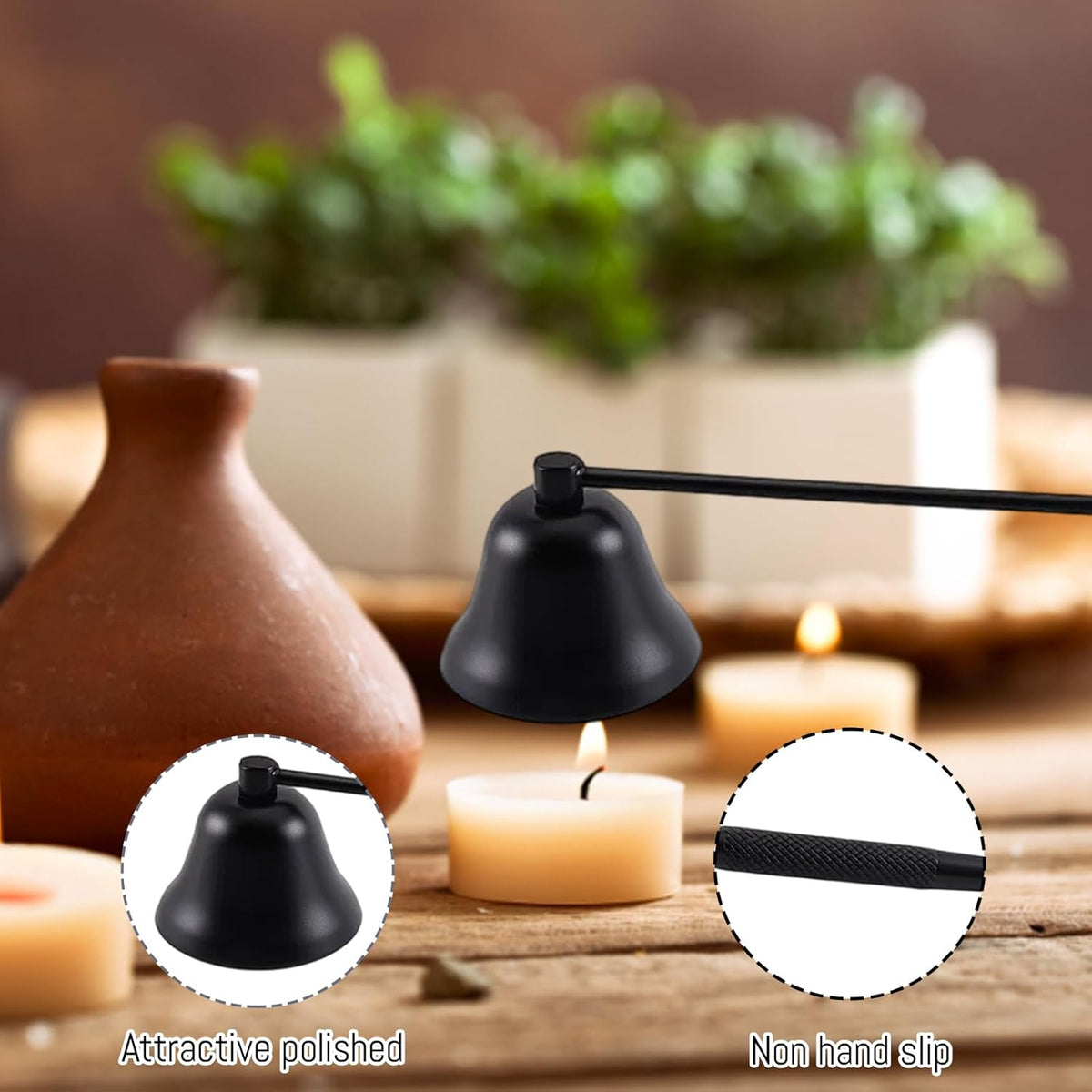 2-Piece Candle Snuffer with Wick Dipper,Candle Snuffer, Brass Candle Snuffer and Long Handle Putting Out Fire, Durable Metal Candle Tools for Home Decor and Relaxation