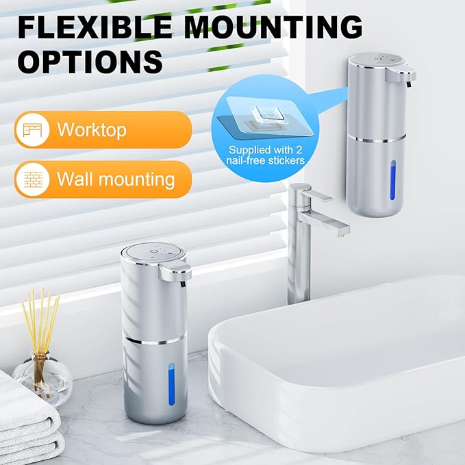 Automatic Foaming Soap Dispenser Touchless,Liquid Soap Dispenser 4-Level Adjustable Hands-Free Wall Mount Soap Dispensing for Bathroom and Kitchen Silverr