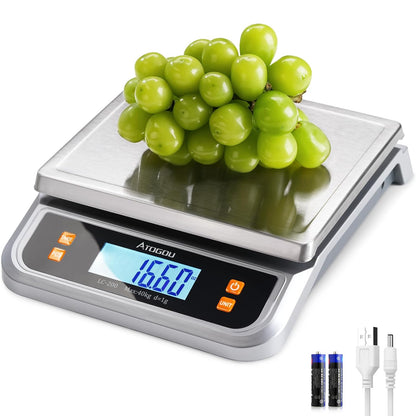 88lb Food Scale, Commercial Kitchen Scale Plug-in Usable with Full View LCD Display, Stainless Steel, for Baking, Bread, Cooking, Meat, Vegetables