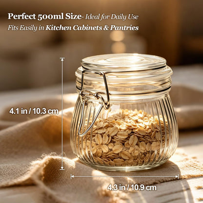 ComSaf Ribbed Glass Jars with Airtight Lids 17oz 6 Pack Wide Mouth Pickling