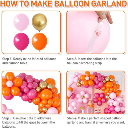 Pink Orange Balloon Garland, Daisy Balloon Arch with Metallic Gold Party Flower Balloons For Birthday Baby Shower Wedding Groovy Theme Decorations