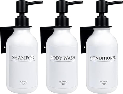 Shampoo Dispenser for Shower Wall, Shampoo and Conditioner Dispenser with 16 Waterproof Labels, No Drill Shower Soap Dispenser Bathroom, Shower Soap Dispenser Wall Mounted,17oz, 3 Pack, Black White