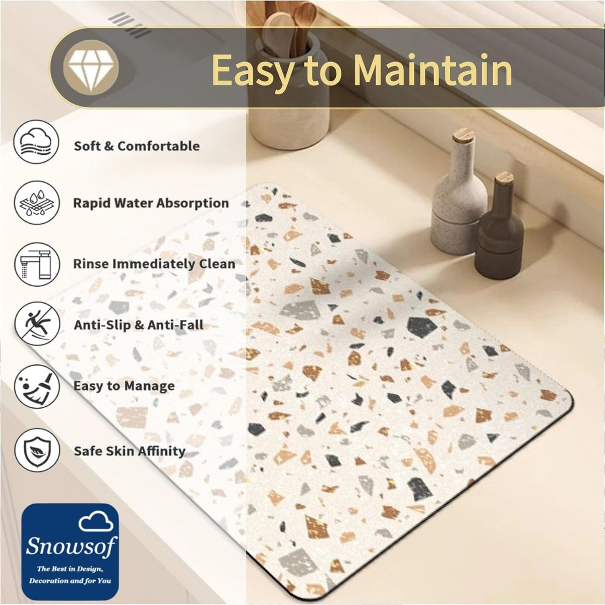 Dish Drying Mat - Absorbent Countertop Mat for Coffee Maker, Expresso Machine, Kitchen Use (04,20''×32'')