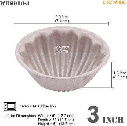 CHEFMADE Mini Madeleine Cake Pan Set, 3-Inch 4Pcs Non-Stick Spherical Shell Madeline Bakeware for Oven and Instant Pot Baking (Champagne Gold)