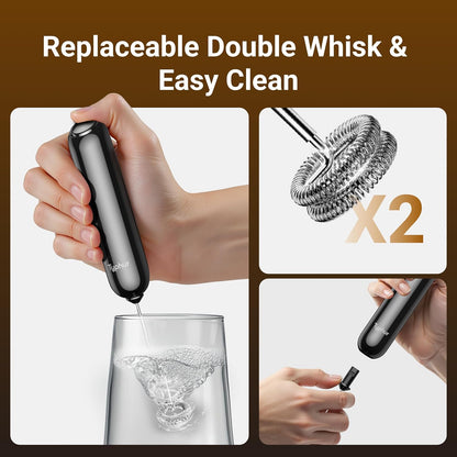 InstaWhisk Milk Frother with Variable Speed, Battery Operated Handheld Coffee Foam Frother Wand, Electric Drink Mixer with Stand & Detachable Double Whisk, Stainless Stirrer for Latte, Matcha, Protein