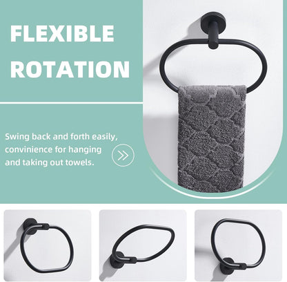 Suyar Matte Black Towel Ring, Stainless Steel Modern Swivel Hand Towel Holder for Bathroom Wall, Oval Shape