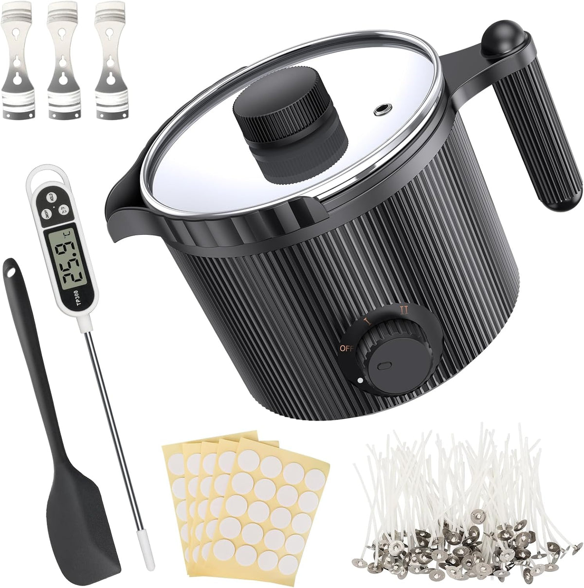 venpow Candle Wax Melter with Pour Spout, Candle Making Kit for Adult Beginners, for Candle Making, Set Includes Wax Melting Pot, Stirring Spoon, Thermometer, Wick, Wick Sticker and Centering Device