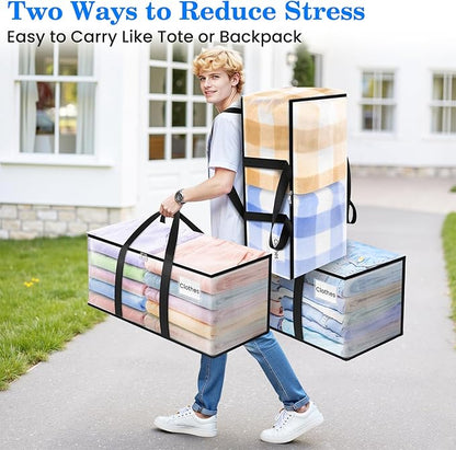 BlissTotes 2-Pack Large Moving Bags with Backpack Straps & Strong Zippers, Heavy-Duty Storage Bags Moving Boxes for Space Saving, Dorms, Transport, 76L-20 Gallons, Clear