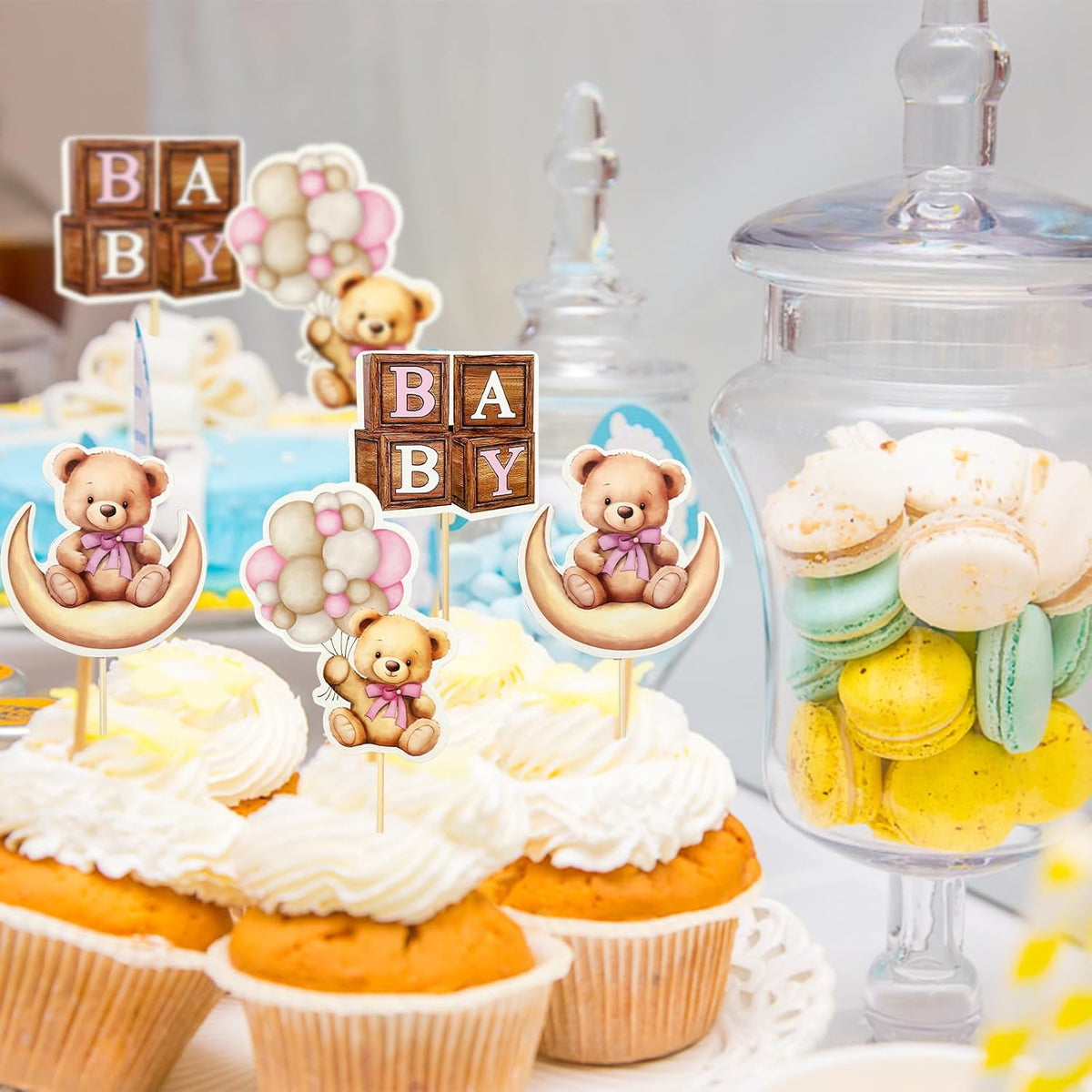 Memovan Bear Baby Shower Cupcake Toppers 25pcs We Can Bearly Wait Cake Cupcake Topper Bear Cake Cupcake Decoration for Baby Girl We Can Bearly Wait