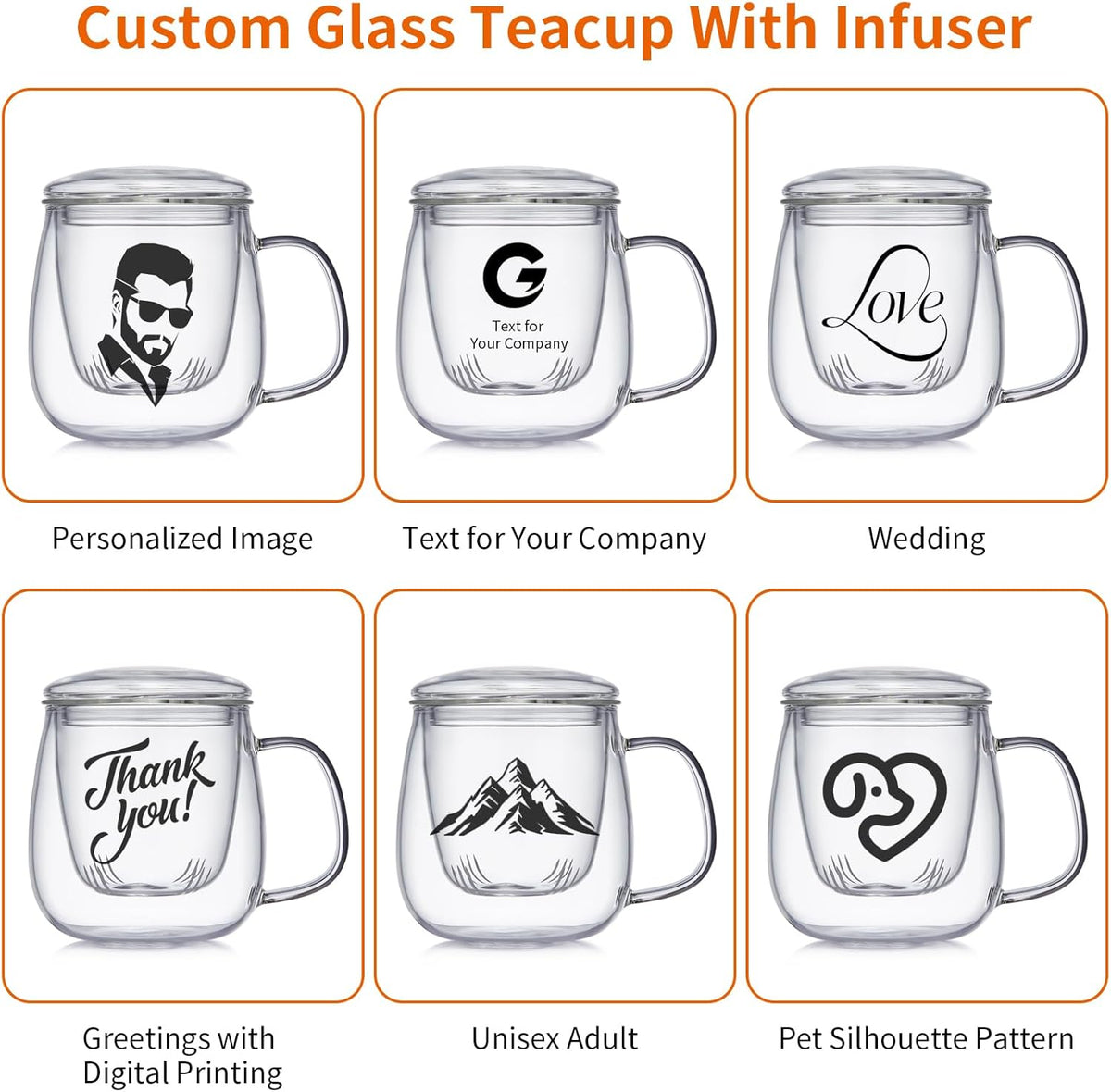 OEM Custom Personalized Gifts Glass Tea Cup with Infuser and Lid,Customized Large Borosilicate Teacup