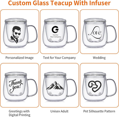 OEM Custom Personalized Gifts Glass Tea Cup with Infuser and Lid,Customized Large Borosilicate Teacup