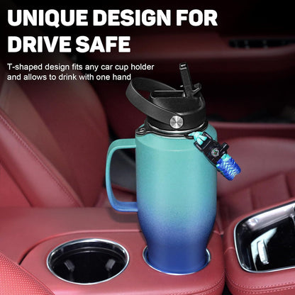 Water Bottle 40oz, Insulated Water Bottle with Handle & Straw Lids, Stainless Steel Water Bottle Fits in Any Car Cup Holder