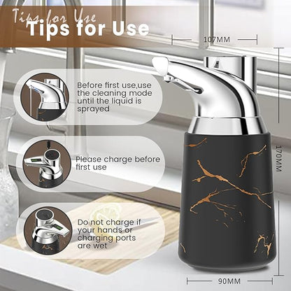 Automatic Liquid Soap Dispenser Touchless:350ML Ceramic Material -4 Level Adjustable Hand & Dish Electric Dispenser,Waterproof Type-c Rechargeable Auto Soap Pump for Bathroom,Kitchen