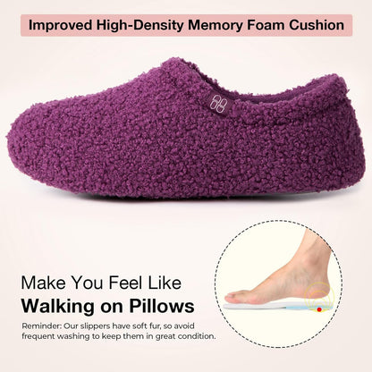 HomeTop Women's Fuzzy Curly Fur Memory Foam Loafer Slippers with Polar Fleece Lining