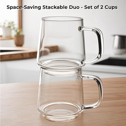 Aquach 20 Oz Glass Coffee Tea Cups, Clear Mugs with Handle, Microwave and Dishwasher safe Home Office Mug Perfect for Americano Latte Hot Beverages