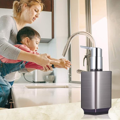 Boperzi 2 Pack Soap Dispenser Rust Proof Refillable Liquid Hand & Dish Soap Dispenser Set Leak Proof Plastic Chorme Pump for Kitchen Bathroom, 10oz