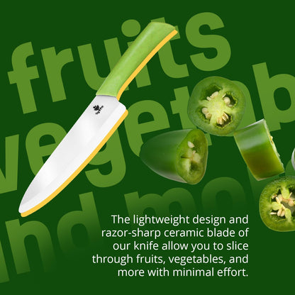 Durable Ceramic Knife for Chopping Vegetables & Fruits, 8” Non-Reactive and Professional Ceramic Chef Knife for Clean Cutting, Rust-Proof Sharp Blade with Ergonomic Handle, Gift-Ready Kitchen Knives