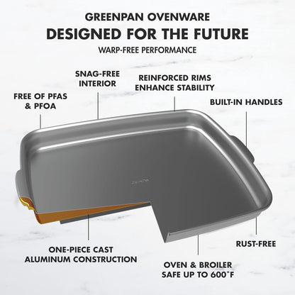GreenPan Premiere Ovenware Healthy Ceramic Nonstick 18" x 13" Half Rectangular Baking Pan, PFOA & PFAS-Free, Warp-Free Bakeware, Durable Quick Heating Tray, Oven Safe to 600F, Dishwasher Safe, Gray