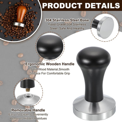 uxcell 58mm Coffee Tamper, Stainless Steel Espresso Press Tamper, Espresso Tamper with Wooden Handle Suitable for Coffee Shop, Restaurant Bar