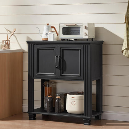 Farmhouse Coffee Bar Station with 2-Door Cabinet, Small Kitchen Cabinet with Open Lower Shelf, Entryway Table with Storage for Dining Room, Kitchen