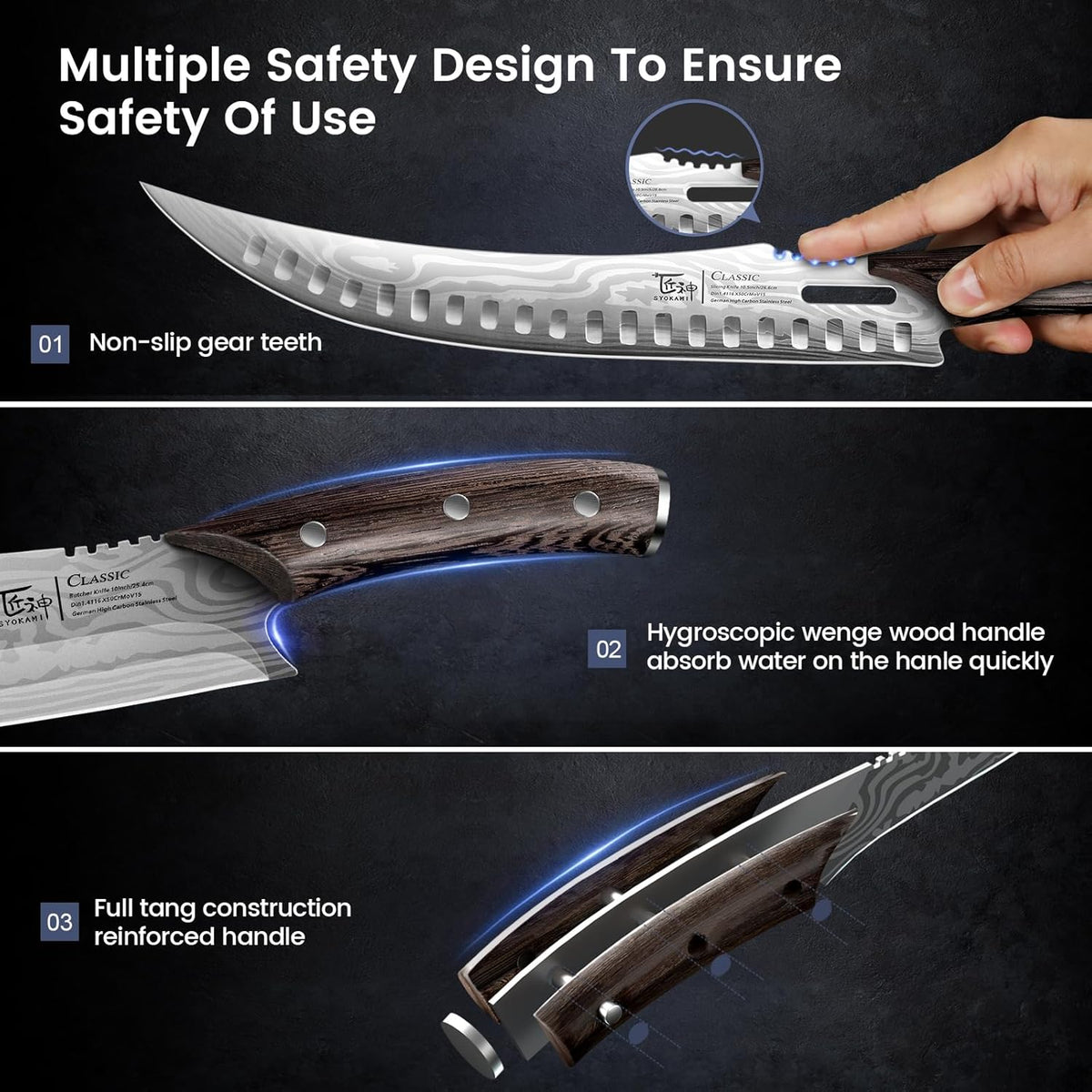 Butcher Knife Set, 3 PCS Kitchen Knife for Meat Cutting, Cleaver, Breaking & Boning Knife