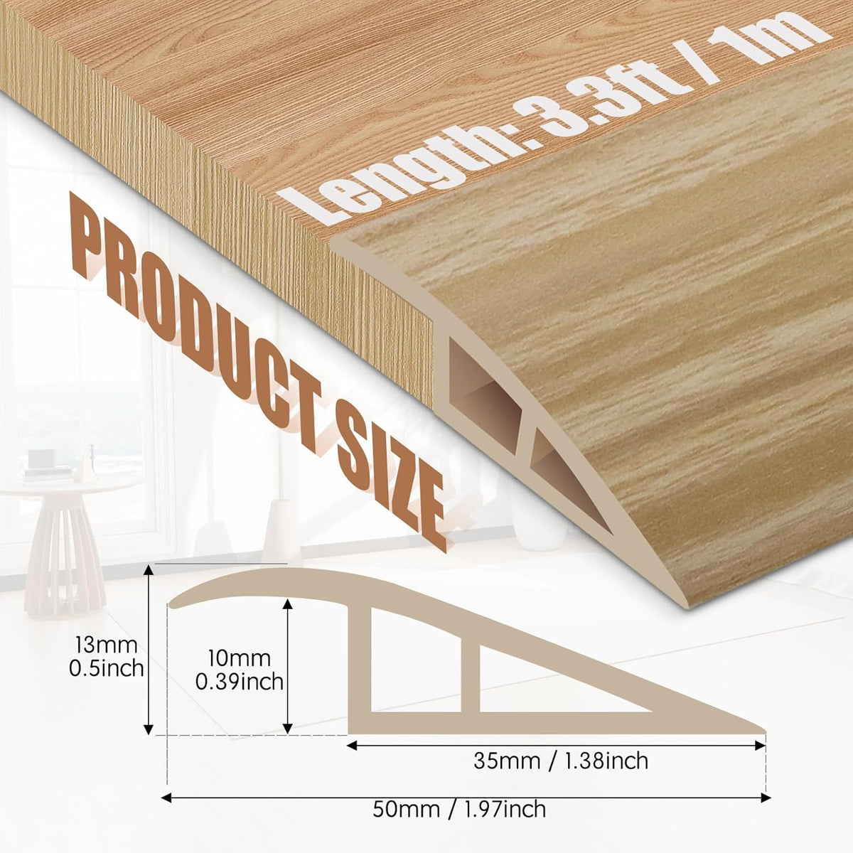 Floor Transition Strip Door Threshold 39" Floor Transition Reducer Trim on The Edges Threshold Strip Self Adhesive Suitable for Doorways, Tiles, Carpet