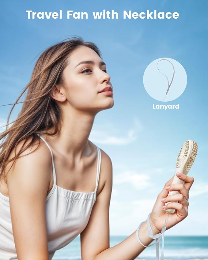 Edvision Portable Mini Fan - Powerful Personal Handheld Fan with 3 Speeds, Cute and Small, USB Rechargeable for Travel/Lash/Makeup/Outdoor/Home, Beige