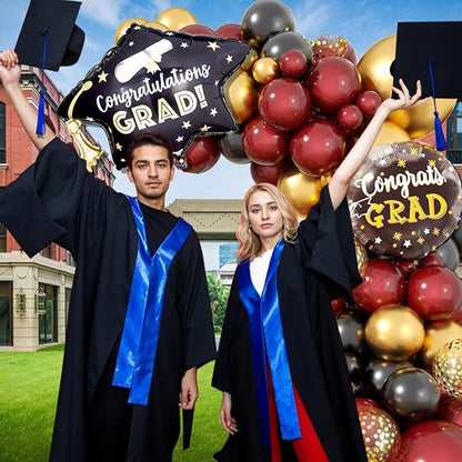 Graduation Balloon Arch Garland Kit, 2026 Graduation Party Decoration, Black Burgundy Gold Balloon with Congrats Grad Hat 2026 Balloons for College School Class of 2026 Congrats Party Supplies