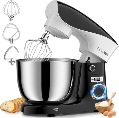 Stand Mixer, Powwa 6.5 QT 10 Speeds Tilt-Head Electric Stand Mixer, 3-In-1 Kitchen Mixer with Bowl, Dough Hook, Whisk and Beater