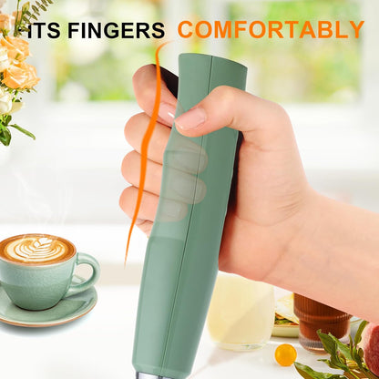 Yuswko Granite Green Handheld Milk Frother Wand for Coffee, Rechargeable Electric Whisk with 3 Heads 3 Speeds Drink Mixer Coffee Frother For Latte