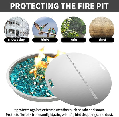 RYFT Fire Pit Lid Round, 40 Inch, 304 Stainless Steel Foldable Cover with Edge Built-in Handle Design, Suitable for Any Round Patio Fire Pits