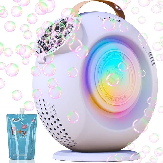 Automatic Bubble Machine for Kids & Toddlers, Rechargeable 15000+ Bubbles Per Minute with 90°/360° Rotation & LED Light - Bubble Blower for Birthday Wedding Outdoor Party Gifts