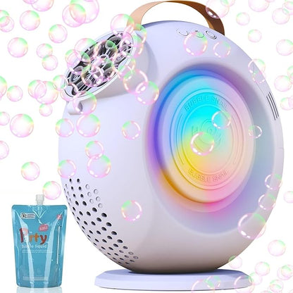 Automatic Bubble Machine for Kids & Toddlers, Rechargeable 15000+ Bubbles Per Minute with 90°/360° Rotation & LED Light - Bubble Blower for Birthday Wedding Outdoor Party Gifts