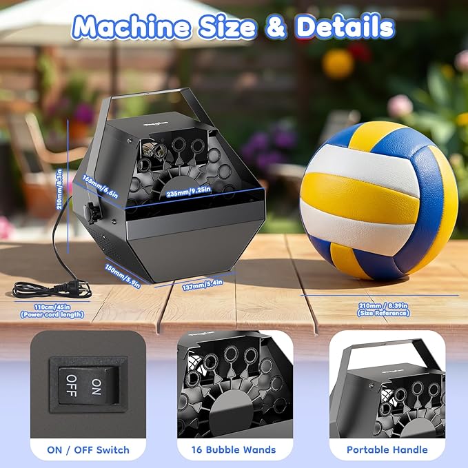 Theefun Bubble Machine: 750ML Metal Automatic Bubble Maker, Portable Professional Bubble Blower Operated by Plug-in Big Bubble Machine for Parties Stages Weddings Indoor and Outdoor Use