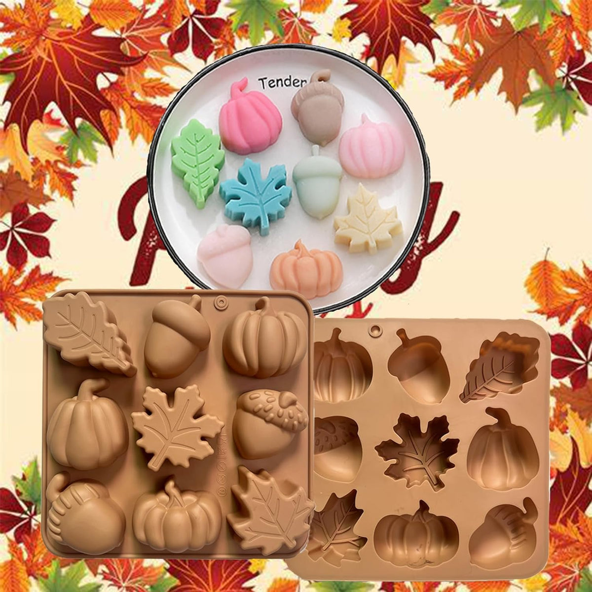 2Pcs Fall Silicone Molds Autumn Silicone Chocolate Molds, Thanksgiving Candy Mold, Fall Chocolate Molds