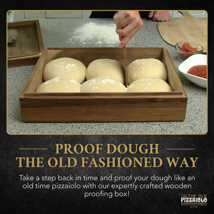 Wooden Pizza Dough Proofing Box w/Lid – 16” x 12” – Made From Natural Acacia Wood – Proofing Container Tray for Home Kitchen with Dough Spatula and Pizza Dough Recipe Book