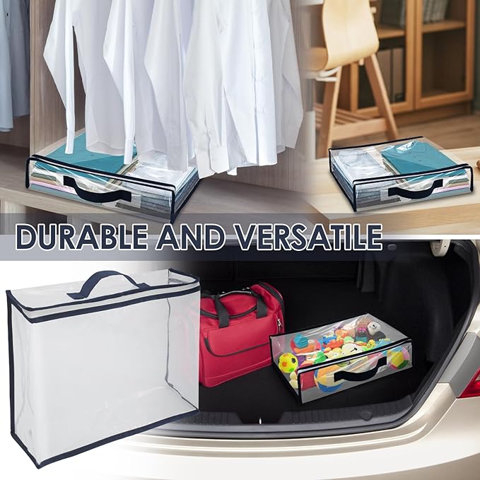 12 Pack Clear Storage Bags with Zipper,12L Plastic Blanket Storage Bags Waterproof Moving Bags Foldable Closet Organizer Handle for Clothing Bedding Linen Sweater Bed Sheet Clothes,15.7x11.8x3.9 Inch