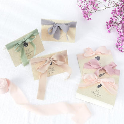 4 Rolls Nude Handmade Fringe Chiffon Silk Ribbon 1.5" W x 5Yd Per Roll,Frayed Edges Ribbon Set for Gifts Wrapping,Wedding Invitations,Bouquets,DIY Crafts (1.5" x20Yd, Nude)