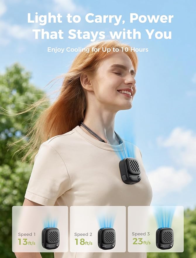 Aecooly Mini Portable Neck Fan, Mighty Hands Free Fan, Magnetic Fit Click 01 USB Rechargeable [10H Max Cooling Time], Personal Battery Powered, Pocket for Travel, Summer, Gifts for Women -Black
