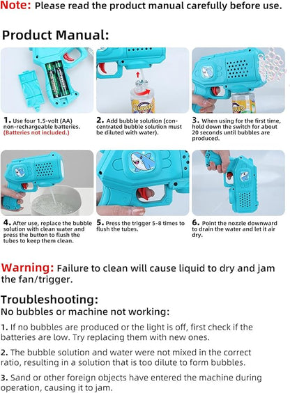 Bubble Guns with Bubble Solution- 3 Pack, Bubbles Gun, Blaster, Blower, Maker, Machine for Boys Girls, Birthday Gifts for Ages 3 4 5 6 7 8 Year Old Kid, Outdoor Toys for Toddlers, Party, Wedding