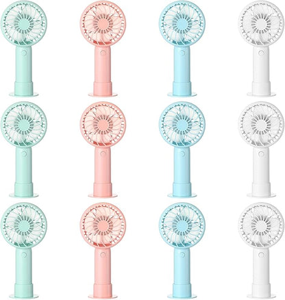 Tujoe 12 Pcs Mini Powerful Handheld Fan 3 Speed Personal Small Portable Rechargeable Fan with Base USB for Women Eyelash Makeup Office Travel Beach Indoor Outdoor (Mixed Colors)