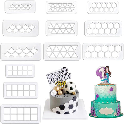 12 Pcs Cake Fondant Cutter, Fish Scale Fondant Cutters 4 Size Geometric Biscuit Cutters Cake Decorating Cookie Cutter Cake Border Decorating Tool for