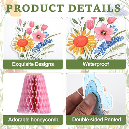 14PCS Spring Wildflower Party Decorations Wild Flower Garland Floral Banners Hanging Swirls Flower Honeycomb Centerpieces for Easter Baby Shower Wedding Garden Birthday Butterfly Party Decor Supplies