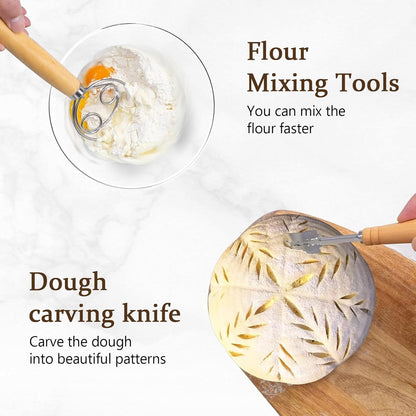 Sourdough Bread Baking Supplies- Set of 2 Oval Banaton Basket with Sourdough Starter Kit and Making Tools Accessories for Homemade Bread