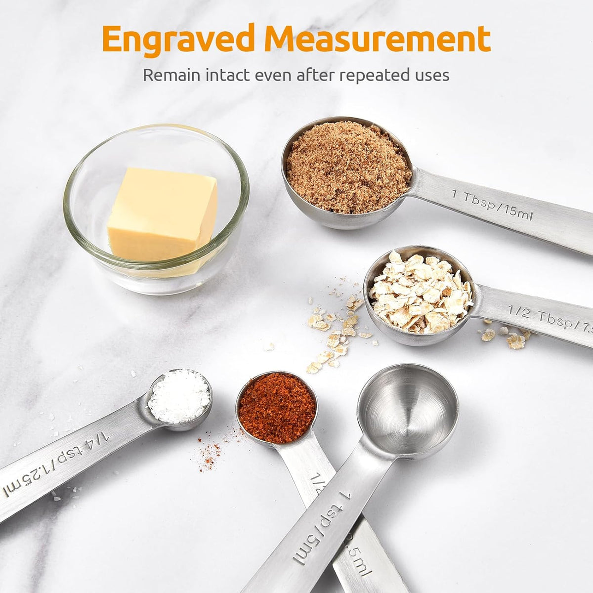 U-Taste Teaspoon Tablespoon Measuring Spoons: 18/8 Stainless Steel Measure Scoop Set of 5, 1/4 TSP, 1/2 TSP, 1 TSP, 1/2 Tbsp & 1 Tbsp