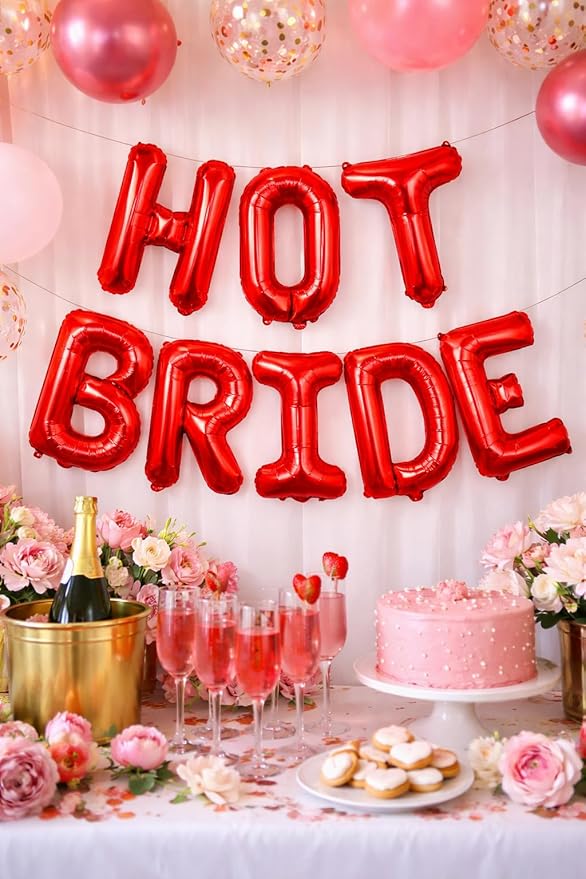 KatchOn, Red Hot Bride Balloons - 16 Inch | Bridal Shower Decorations, Bachelorette Party Favors | Red Bride Balloon for Bride To Be Decorations | Wedding Balloons, Wedding Shower, Bridal Shower Decor