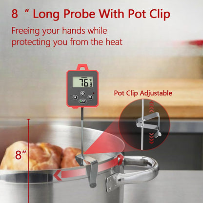 Waterproof Digital Candy Thermometer for Candy Making, Instant Read Cooking Thermometer with Pot Clip, Backlight LCD, 8" Long Probe