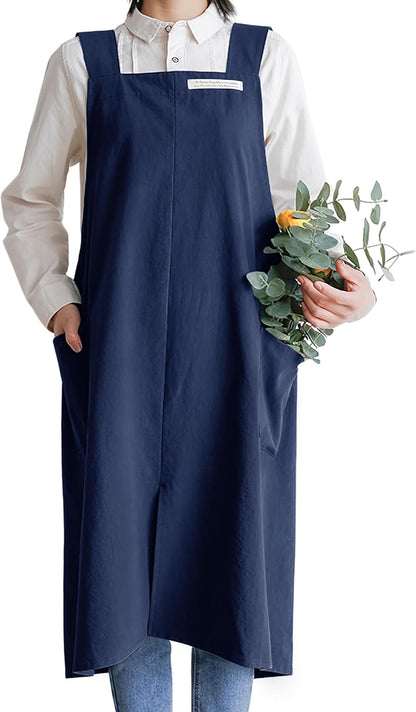HANEE Cotton Aprons for Women and Men | Cross-Back Apron with Pockets