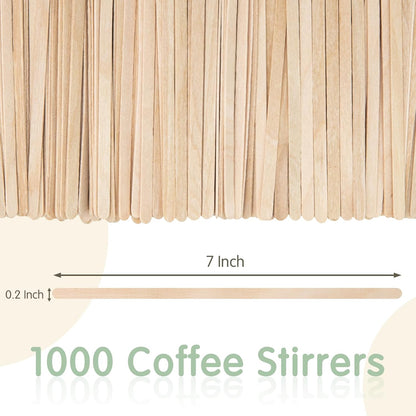 Wisyok 1000 PCS Coffee Stirrers, 7 Inch Premium Birch Wood Sticks, Smooth Round Ends, Splinter-Free Disposable Stir Sticks for Coffee Bar, Office