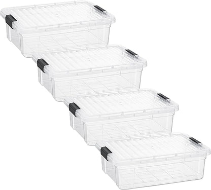 Superio Storage Bins with Lids- 4 Pack, 7.4 Qt Clear Boxes for Organizing, Stackable Plastic Containers- BPA Free, Non-Toxic, Odor Free, Organizer for Home, Office, Dorm